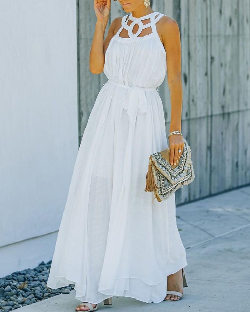 

Cutout Flowy Ruched Jumpsuit With Belt, White