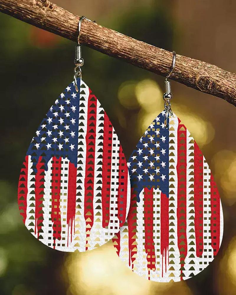 

1Pair Independence Day Flag Hollow Out Hook Earrings, Multicolor