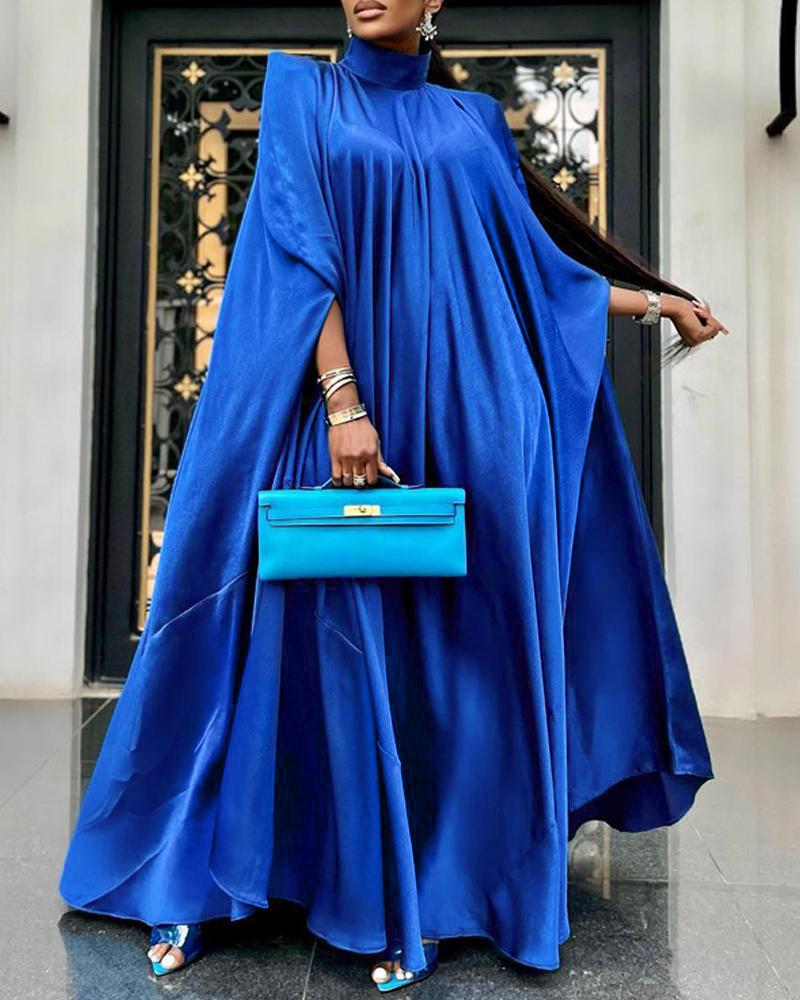 

Plain High Neck Muslim Maxi Dress, Blue