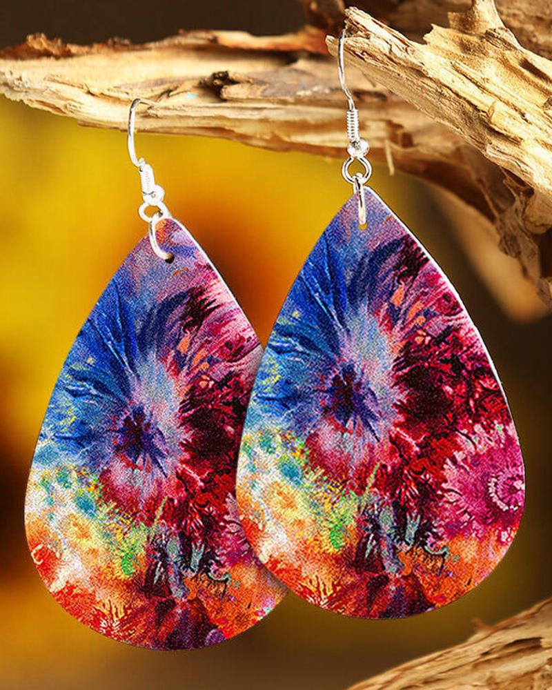 

1Pair Tie Dye Waterdrop Hook Earrings, Multicolor