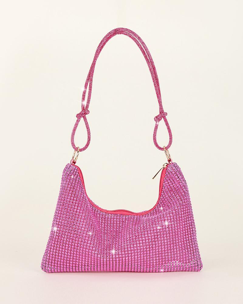 

Sparkling Rhinestone Decor Evening Bag, Hot pink