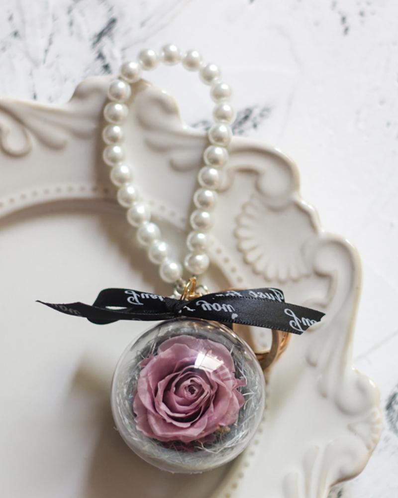 

Transparent Ball Eternal Rose Beaded Keychain, Purple