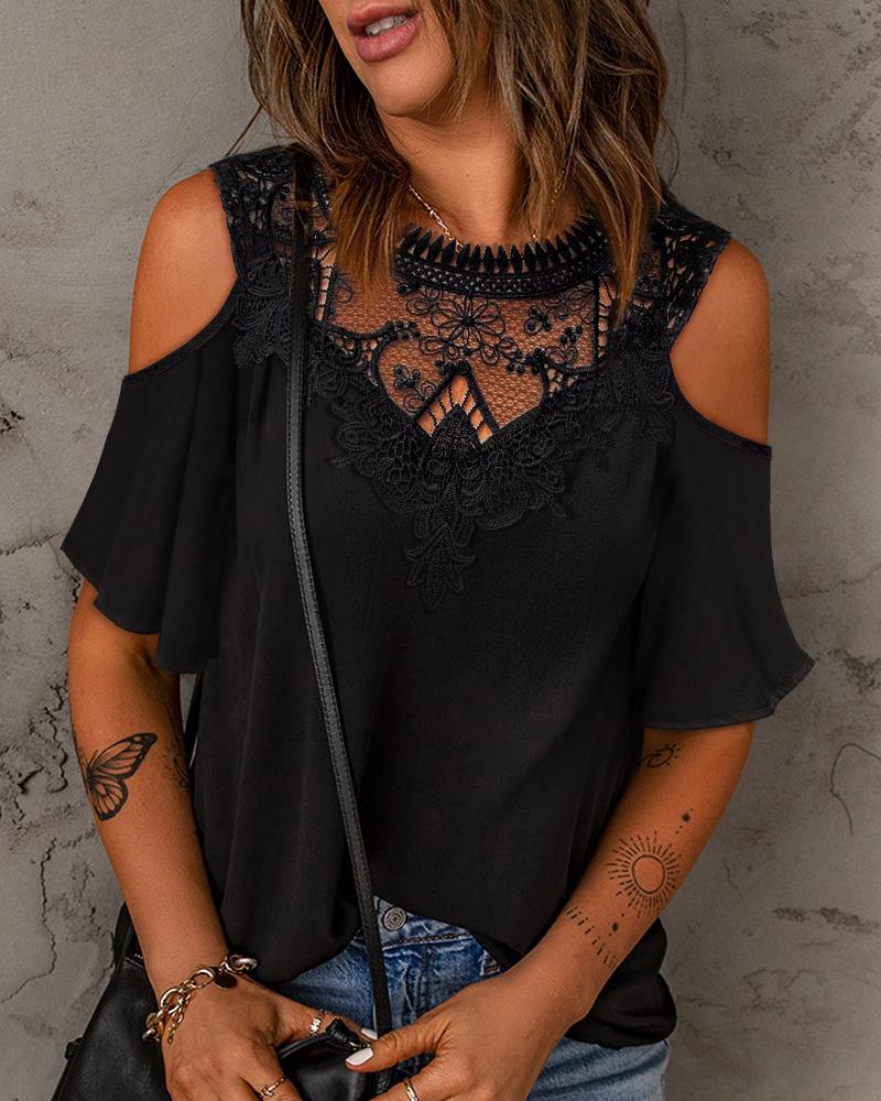 Cold Shoulder Lace Patch T-shirt