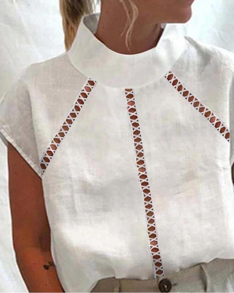 

Plain Hollow Out Casual Top, White