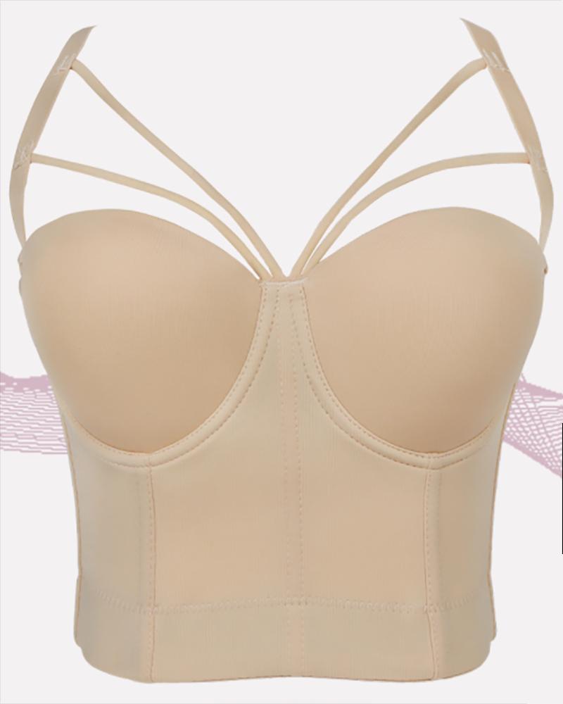 

Spaghetti Strap V-Neck Cutout Corset Top, Nude