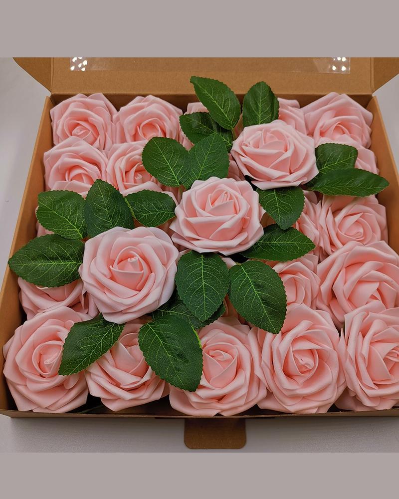 

25pcs Artificial Flowers Wedding Bouquets Bridal Shower Centerpieces Floral Arrangements Party Tables Home Decorations With Box, Light pink