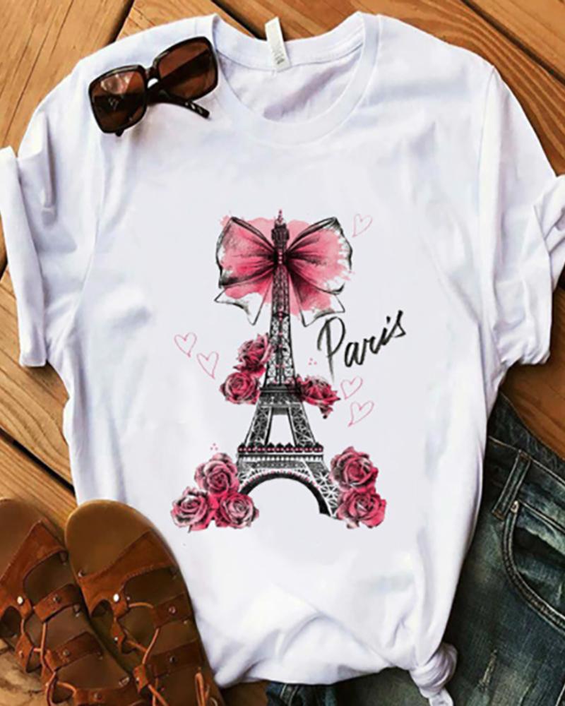 

Lip / Letter / Floral / Figure / Graphic Print Round Neck T-Shirt, Style5