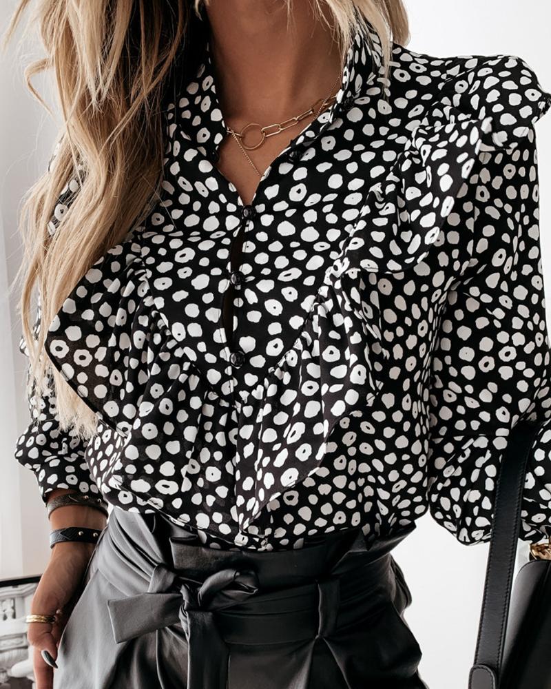 

Ruffles Button Design Long Sleeve Women Top, Style3