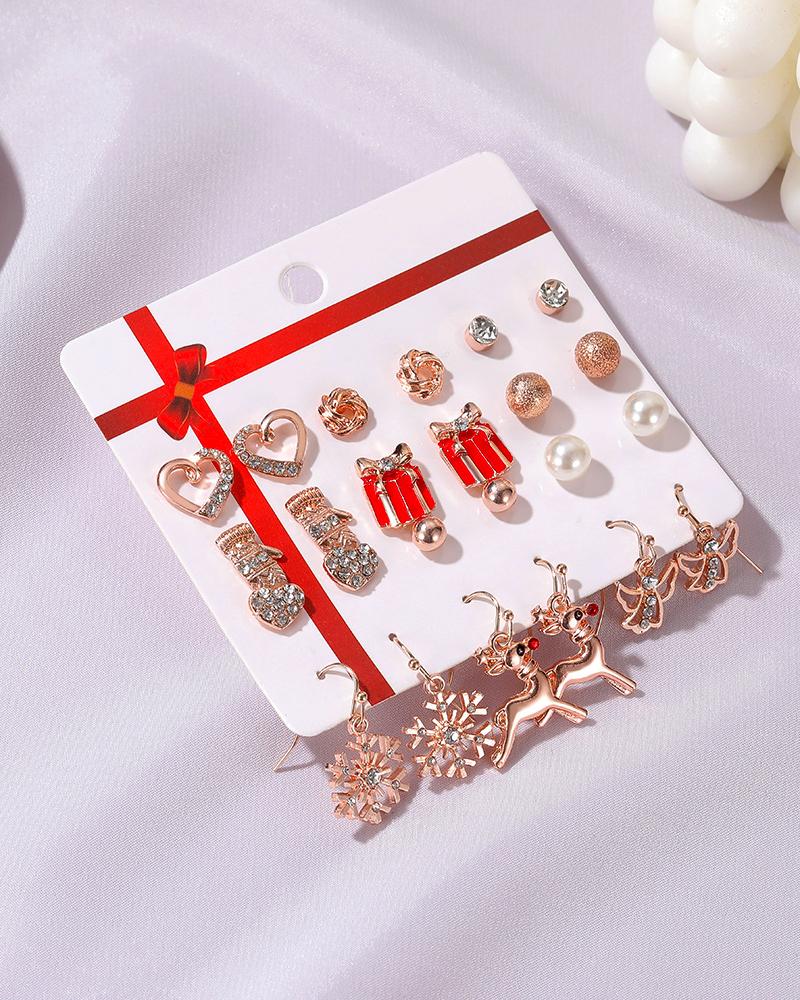 

12Pair Christmas Snowflake Santa Claus Elk Earrings Set, Style3