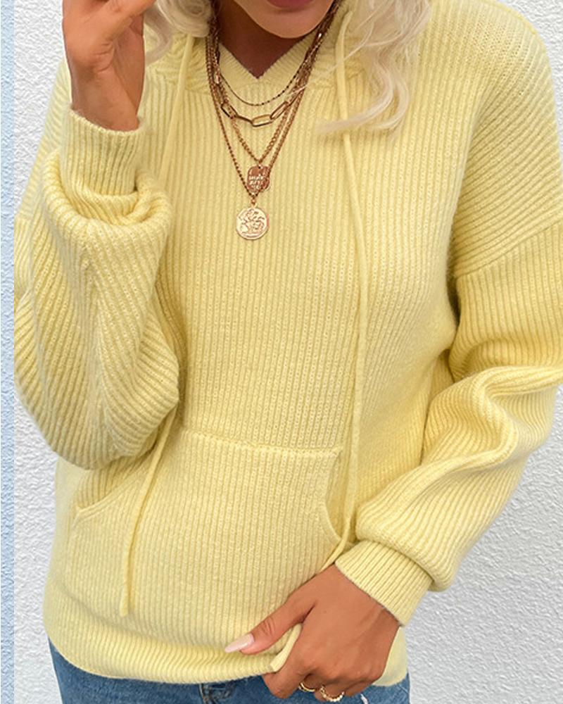 

Hooded Pocket Design Casual Sweater, Yellow