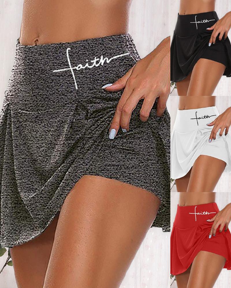 

Butt Lifting Letter Pattern Print Skorts, Red