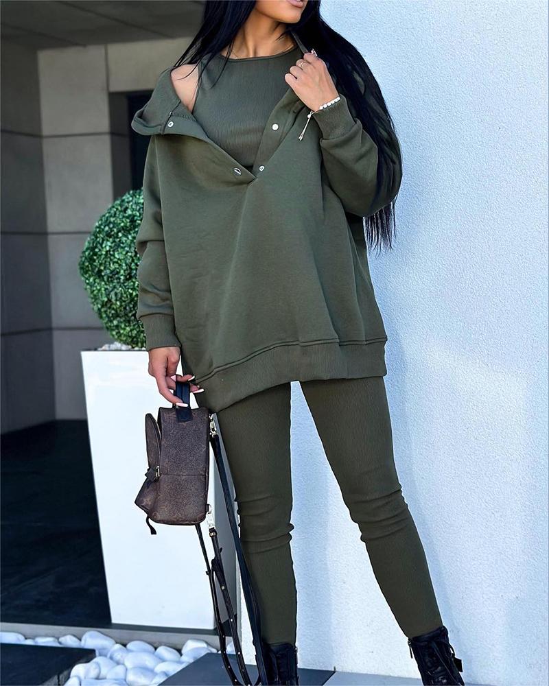 

Tank Top & Pants Set With Sweatshirt, Army green