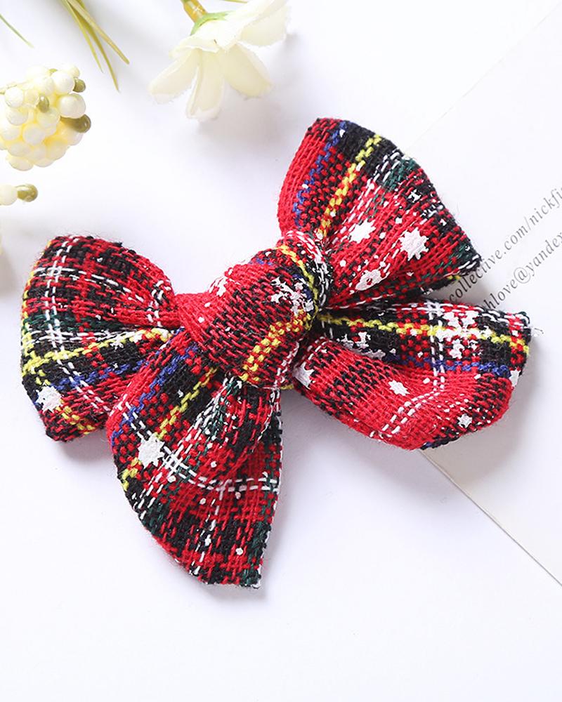 

1pc Christmas Snowflake Plaid Bowknot Hair Clip, Style3