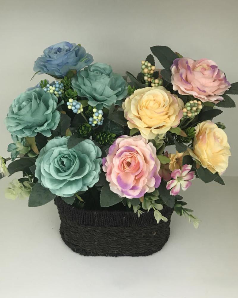 

Artificial Flowers Silk Peony Rose Real Touch Fake Flowers with 11 Heads Vintage Bouquet for Home Wedding Party Decoration, Blue