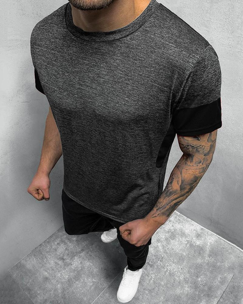 

Colorblock Patchwrok Short Sleeve T-shirts, Dark grey