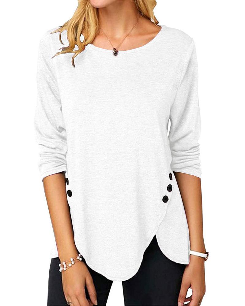 

Button Design Long Sleeve Casual Top, White