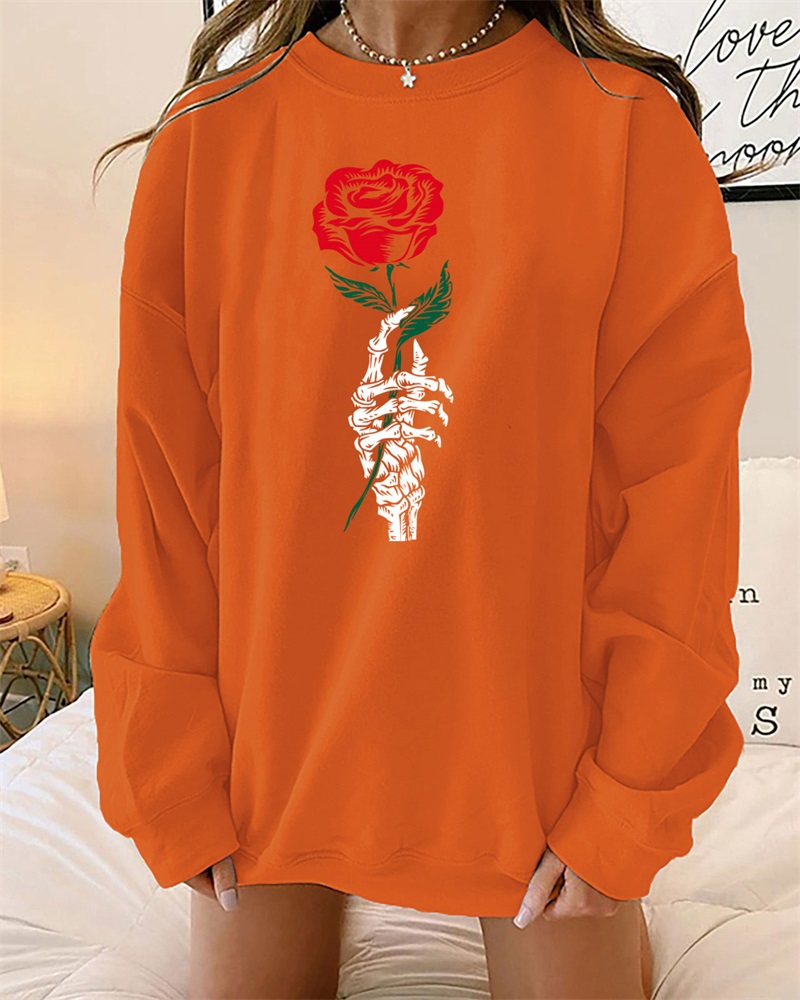 

Plus Size Halloween Graphic Print Long Sleeve Top, Orange