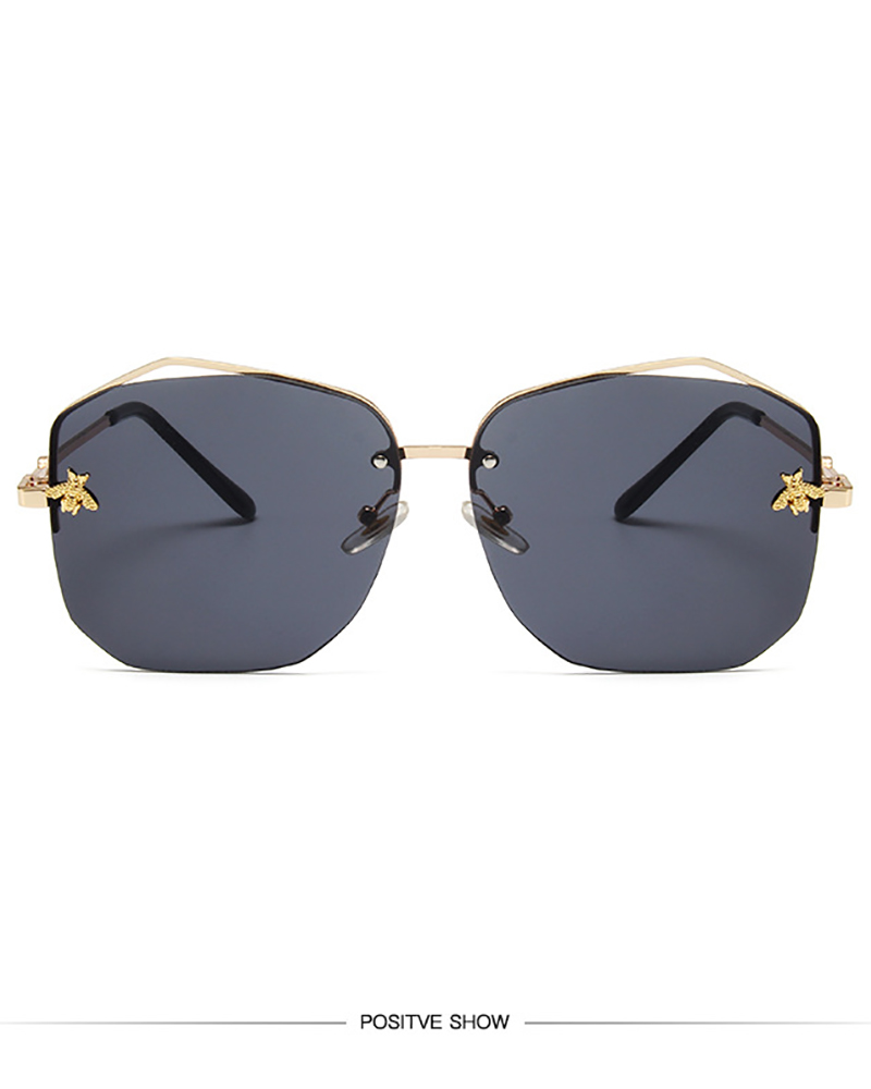 

1Pair Half Metal Frame Bee Pattern Ombre Sunglasses, Style1