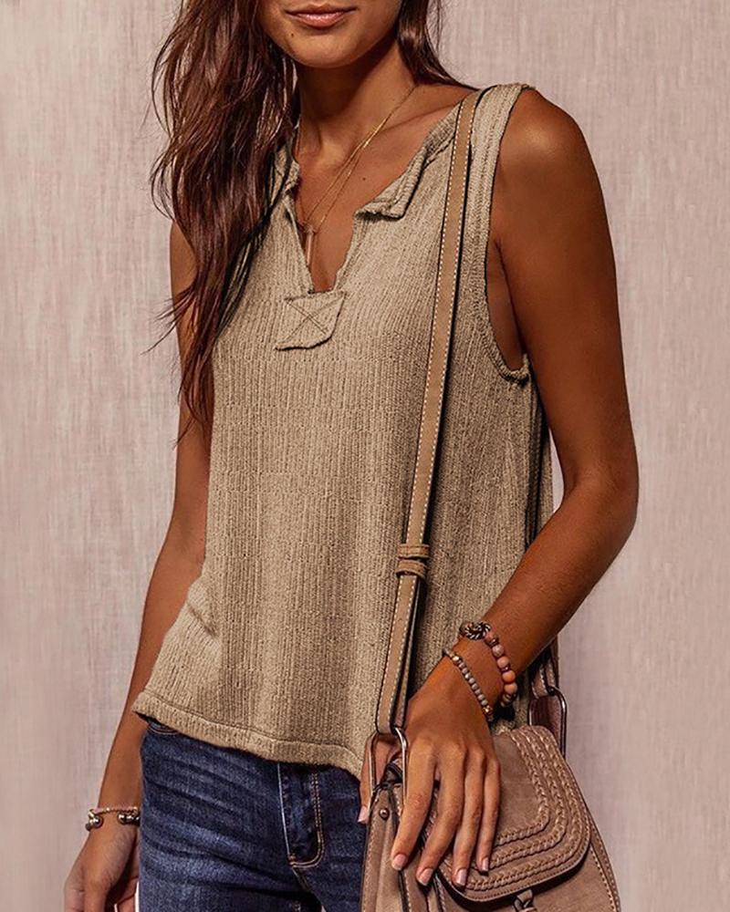 

Sleeveless Plain V-Cut Basic Top, Khaki