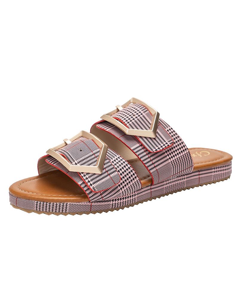 

Round Toe Plain Print Cut-out Flat Slippers, Red