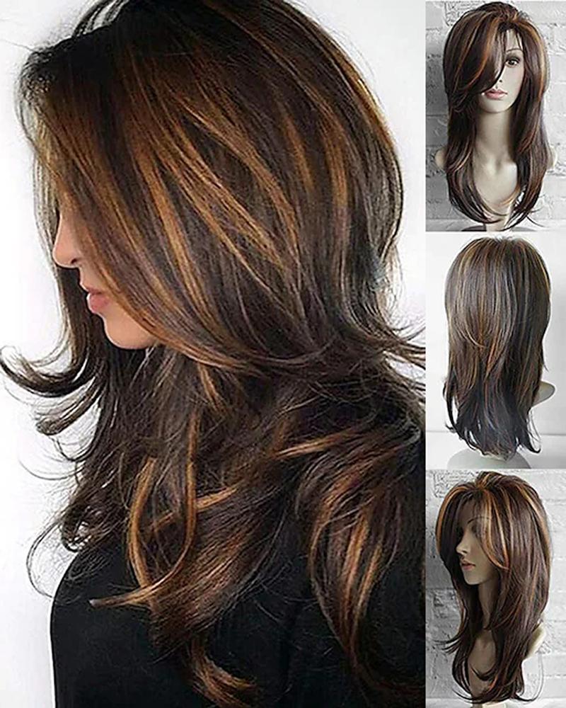 

Synthetic Long Brown Wig Cosplay Party Charming Wigs, Style1