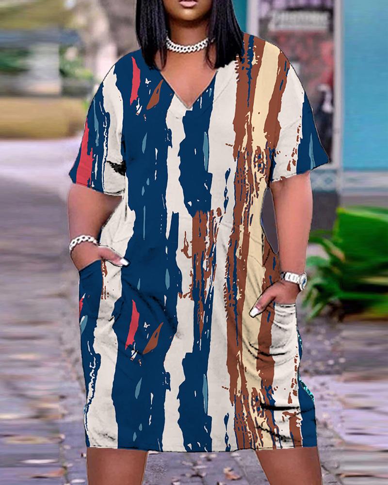 

Plus Size Tie Dye Print Pocket Design Casual Dress, Multicolor