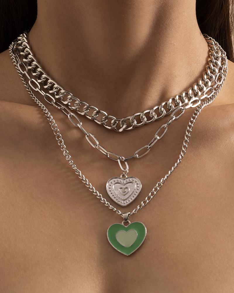 

1pcs Vintage Heart-shaped Chain Pendant Necklace, Silver