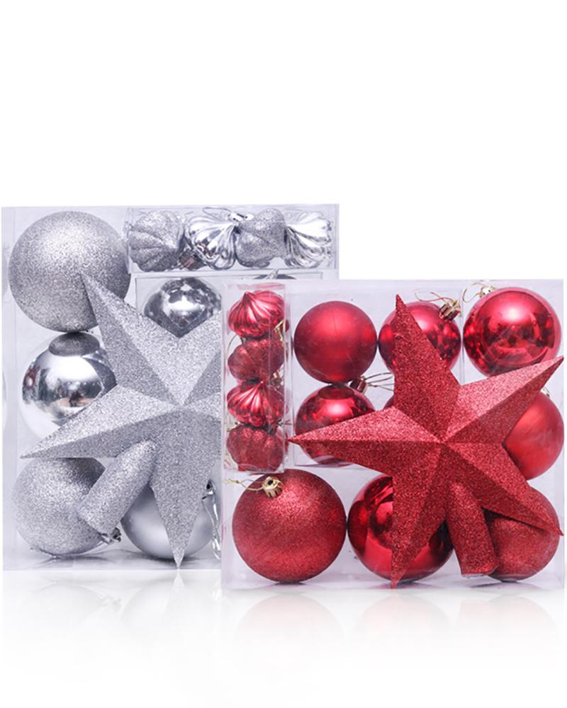 

Christmas Decoration Supplies Christmas Tree 18pcs Christmas Electroplated Ball Pentagram Cross Ball Set, Red