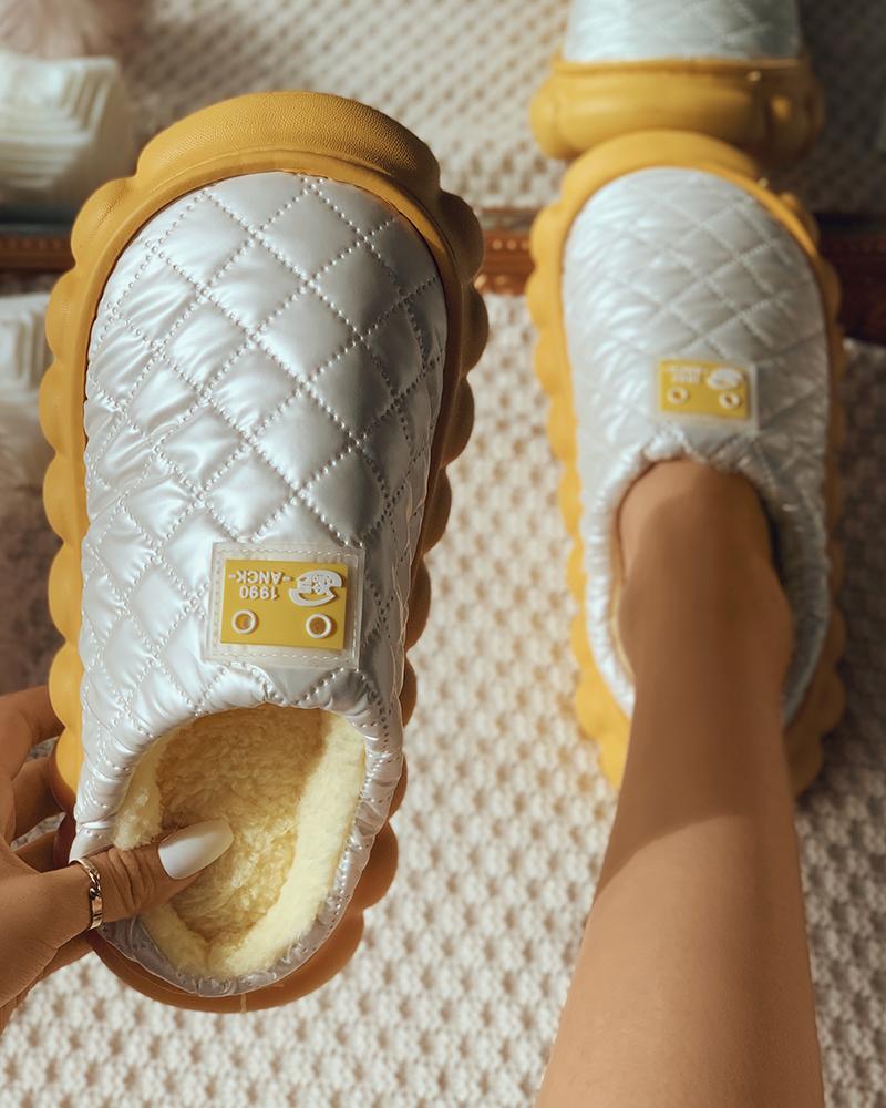 

Quilted Label Decor Lined Slippers, Yellow