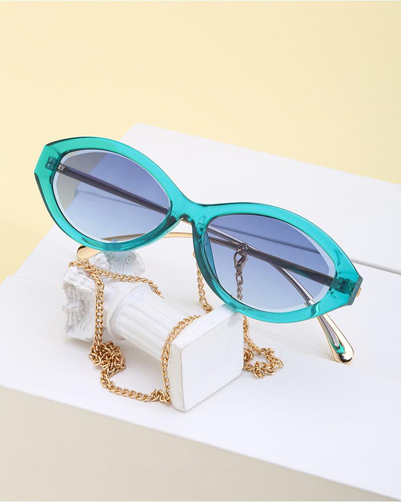 

Cat Eye Frame Tinted Sunglasses With Eyeglasses Chain Holder, Green