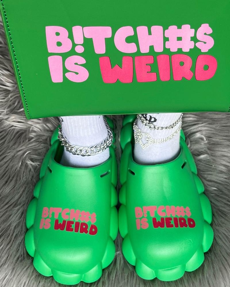 

Letter Print Hollow Out Bubble Detail Slide Slippers, Green