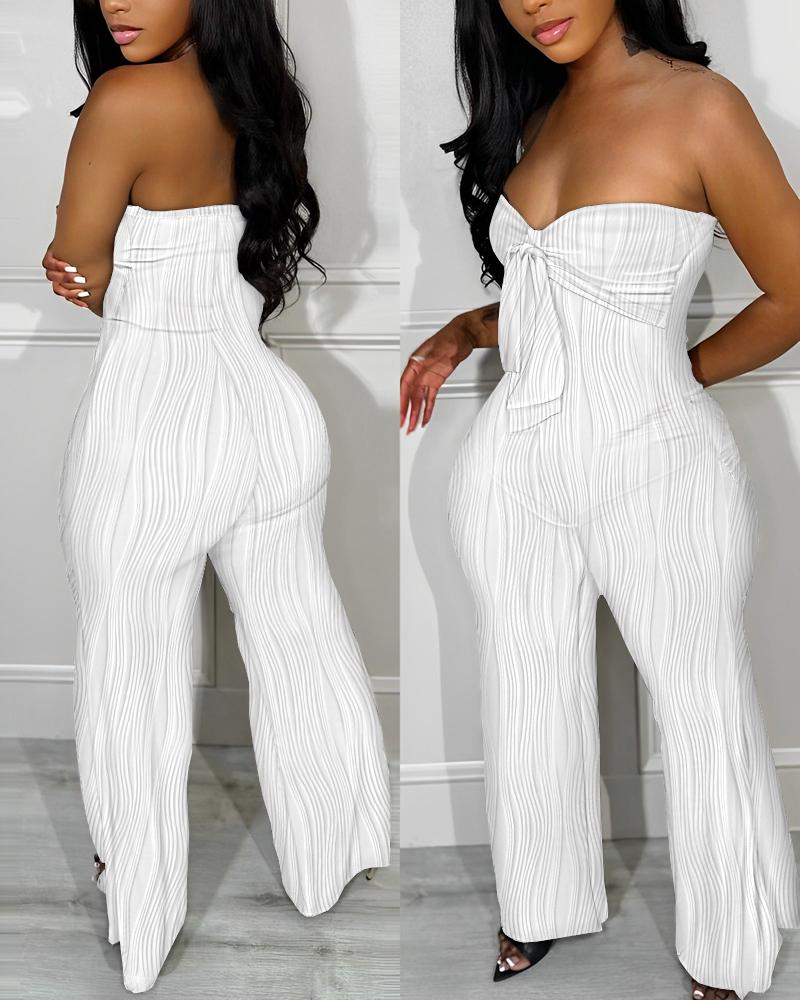 

Bandeau Tied Detail Cable Textured Jumpsuit, White