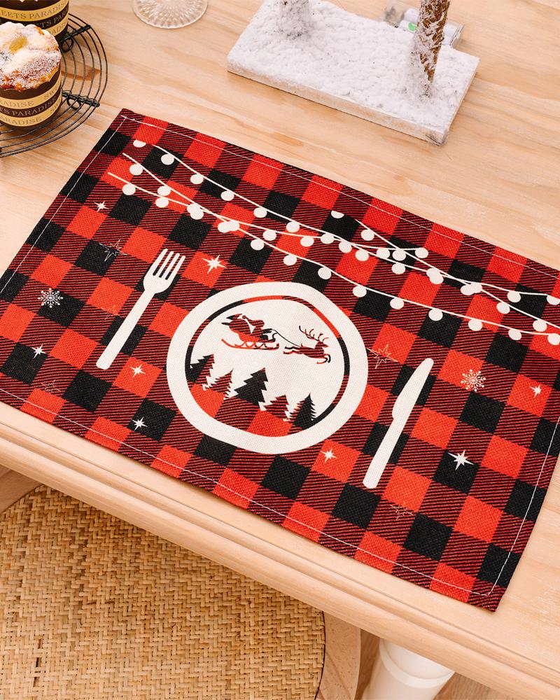 

Set Christmas Placemats Xmas Plaid Table Mats Seasonal Winter Holiday Christmas Kitchen Dining Table Decorations Party Supplies, Style5