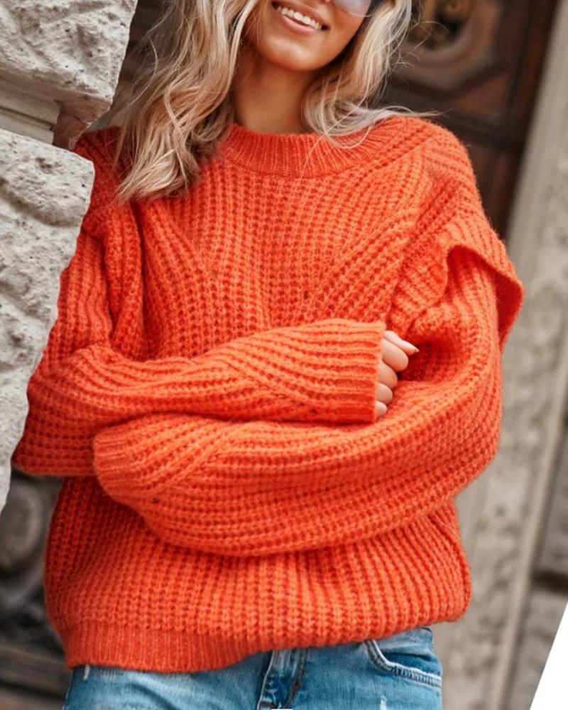 

Long Sleeve Chunky Knit Sweater, Orange