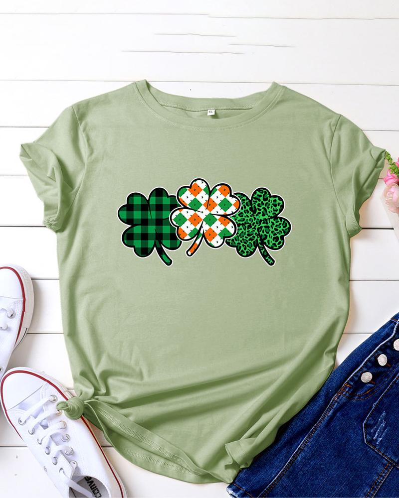 

Clover Print Casual T-shirt, Green