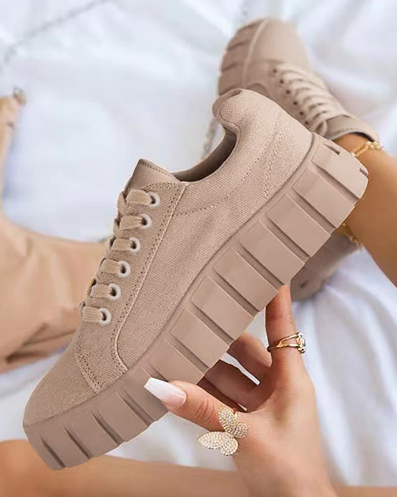 

Eyelet Lace-up Platform Sneakers, Khaki