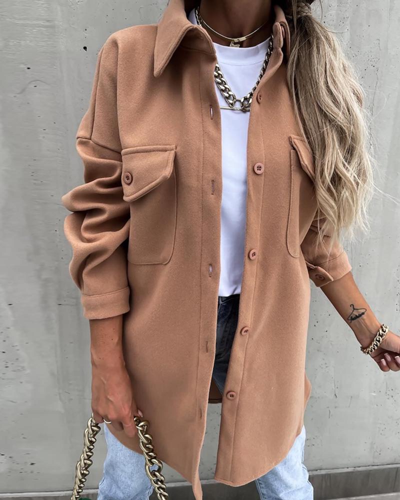 

Long Sleeve Pocket Detail Button Front Shacket, Khaki
