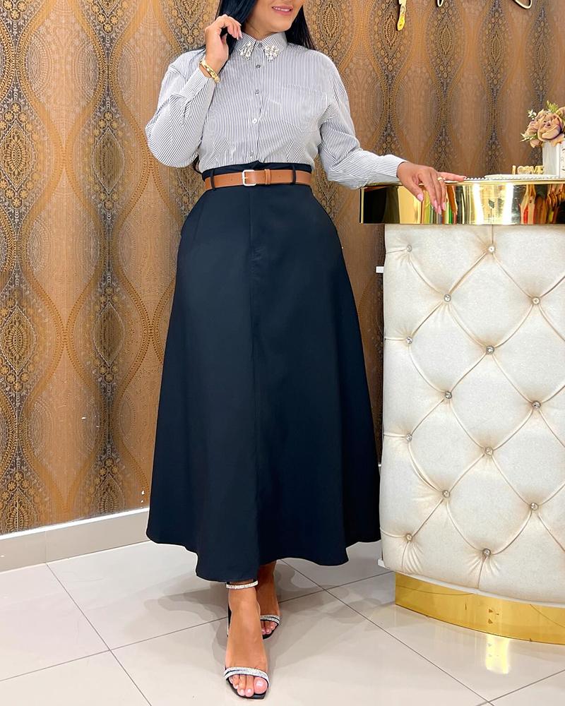 

A Line High Waist Casual Skirt, Black