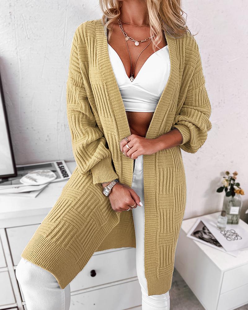 

Open Front Lantern Sleeve Knit Cardigan, Yellow