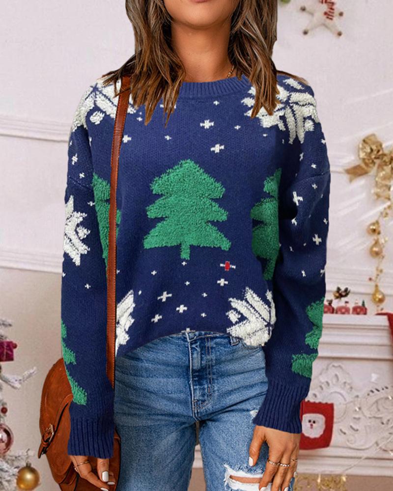

Christmas Tree Snowflake Pattern Sweater, Blue