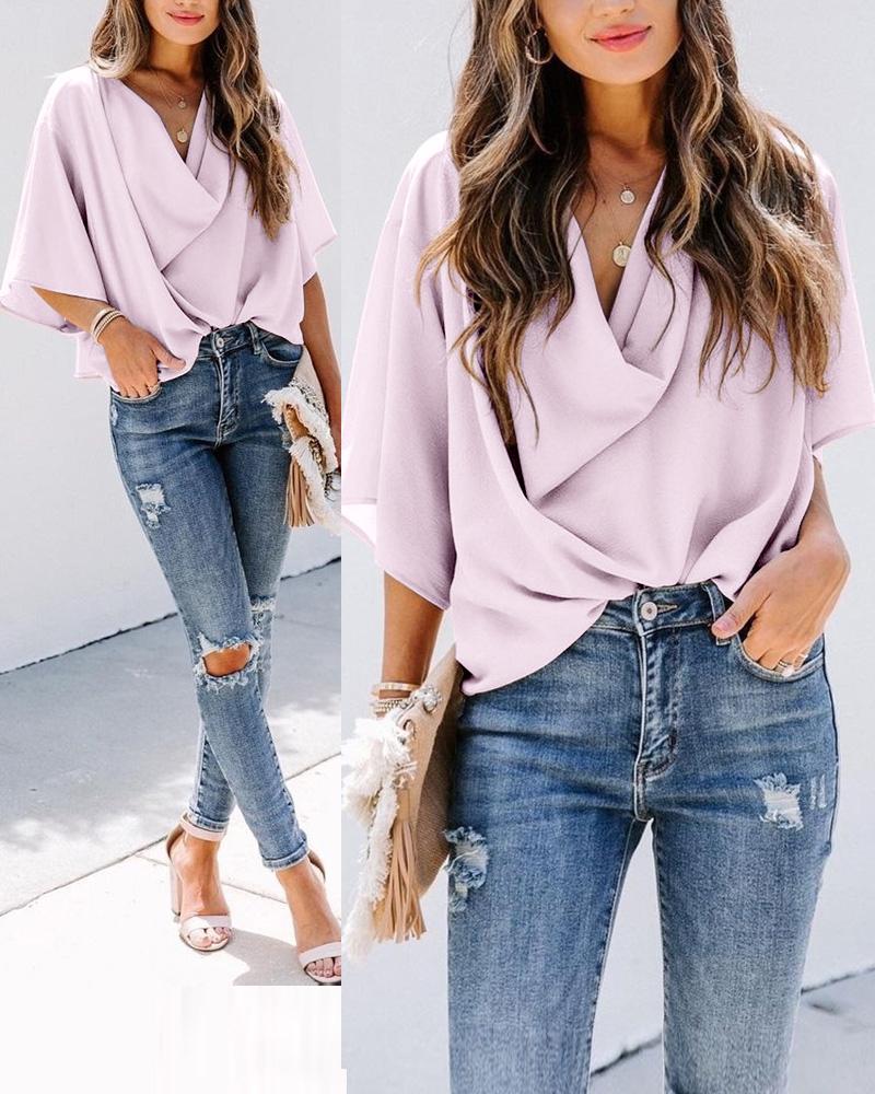 

Batwing Sleeve Cowl Neck Top, Pink