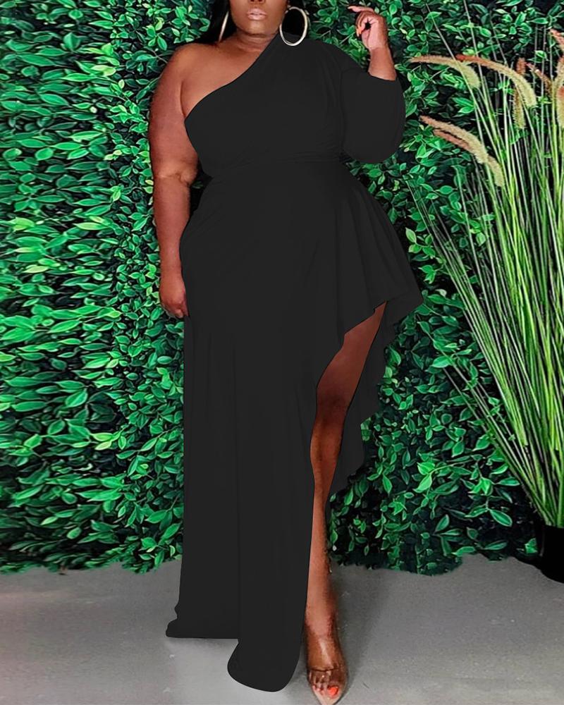 

One Shoulder Asymmetrical Maxi Dress, Black
