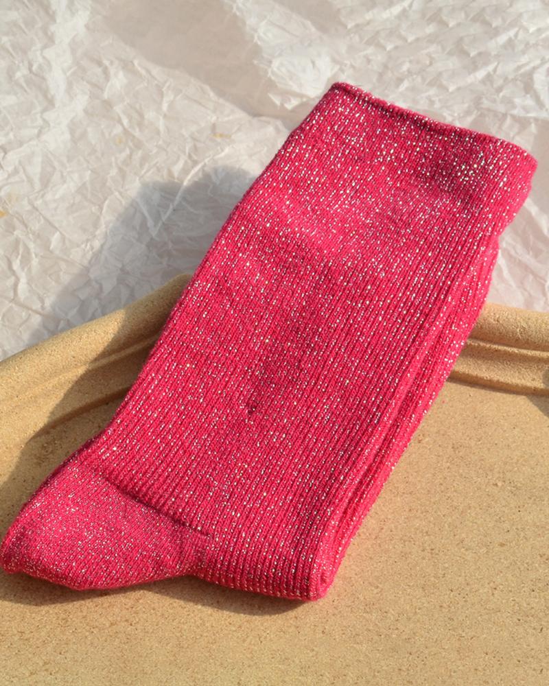 

1Pair Glitter Pastel Thermal Socks, Hot pink