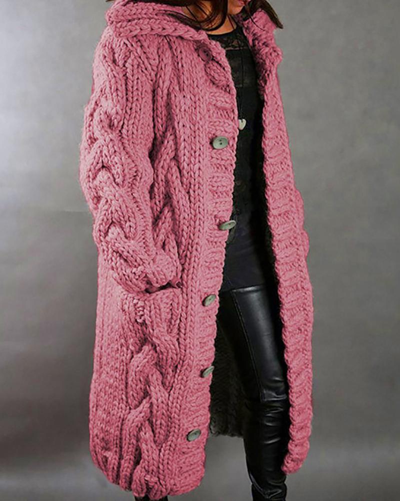 

Pocket Button Design Long Sleeve Knit Cardigan, Pink