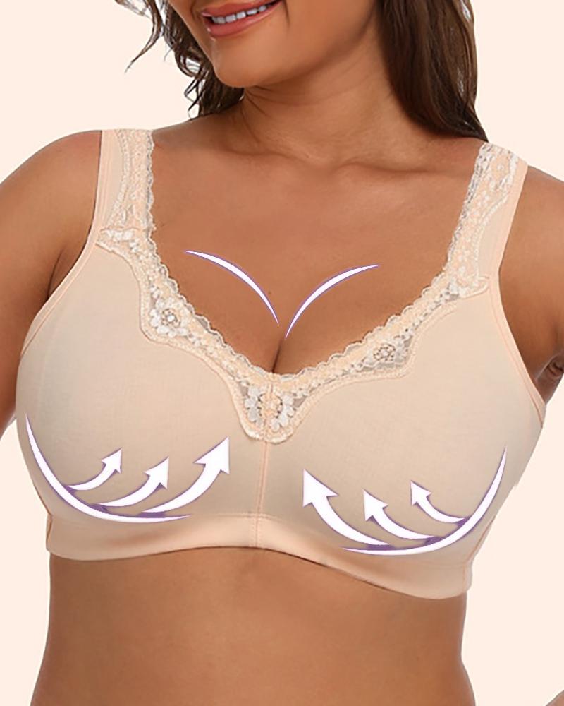 

Plus Size Lace Patch Soft Comfort Bra, Nude