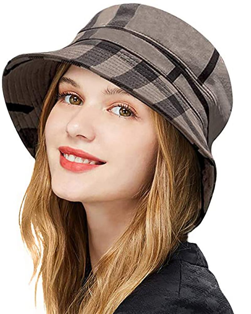 

Velvet Plaid Print Bucket Hat, Black