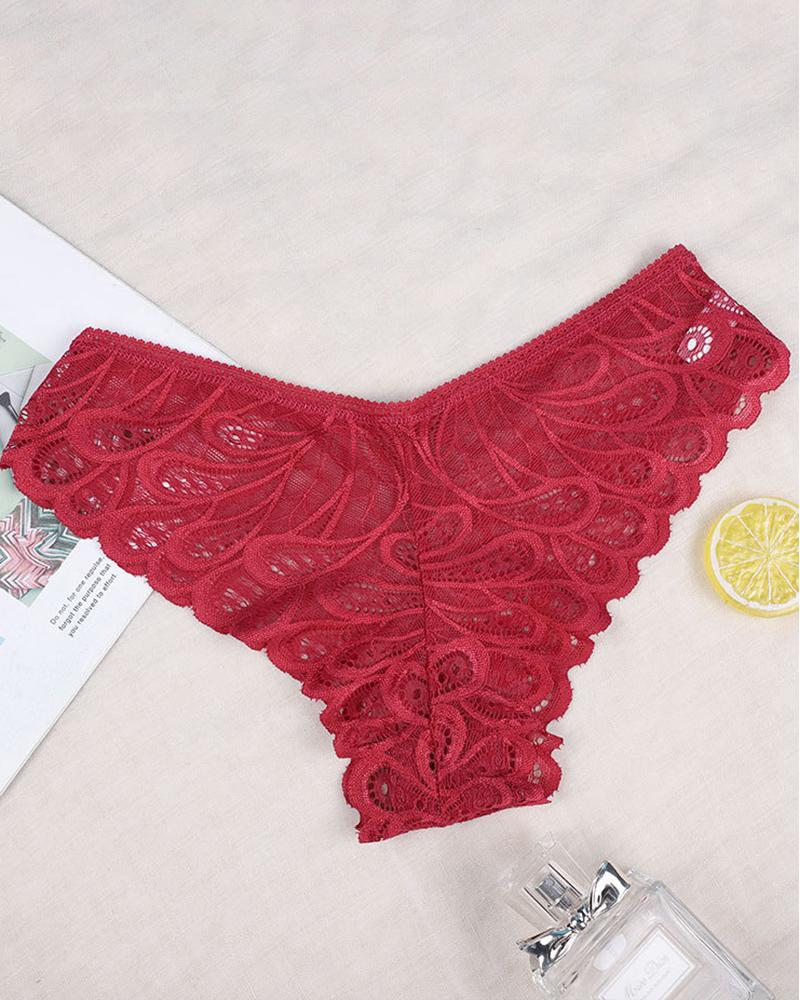 

Crochet Lace Low Waist Panty, Red