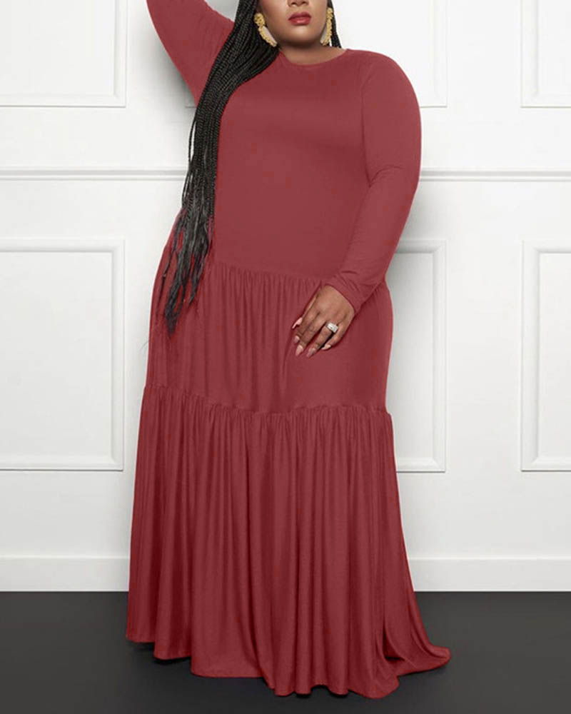 

Plus Size Long Sleeve Ruched Maxi Dress, Red