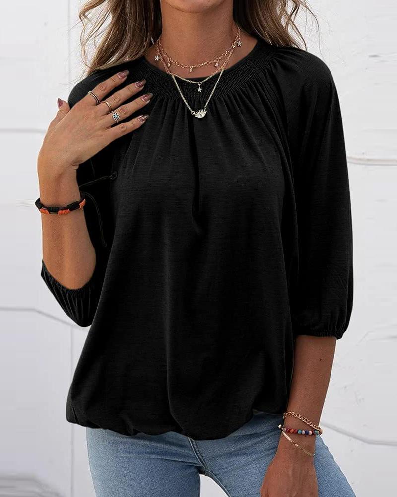 

Ruched Shirring Detail Casual Top, Black