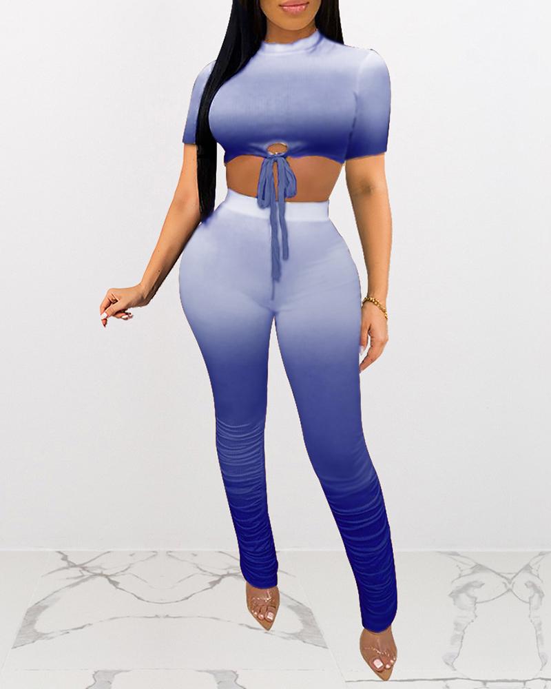 

Gradient Color Tied Detail Top & Pant Set, Blue